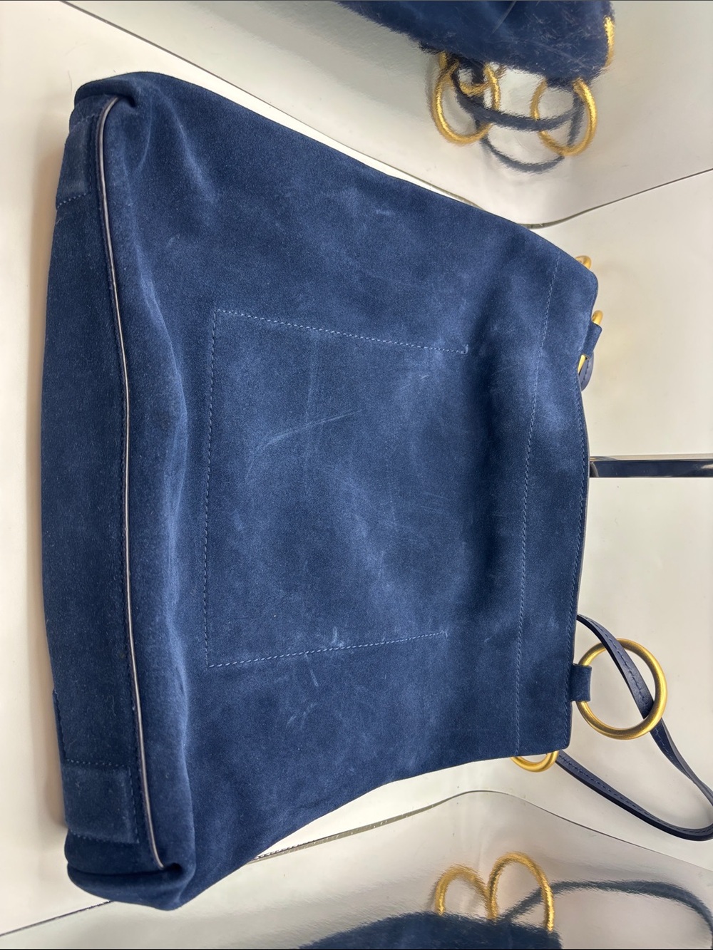 Tory Burch Farrah Suede Tote Bag in Royal Navy / Midnight Blue - Picture 8 of 8